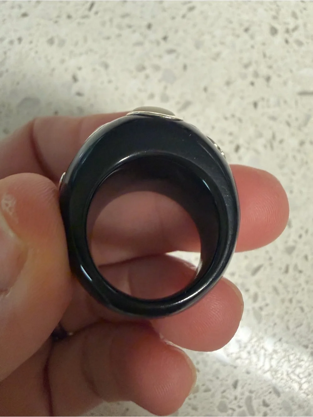 Authentic Tous Black Resin Ring with Mother-of-Pearl
